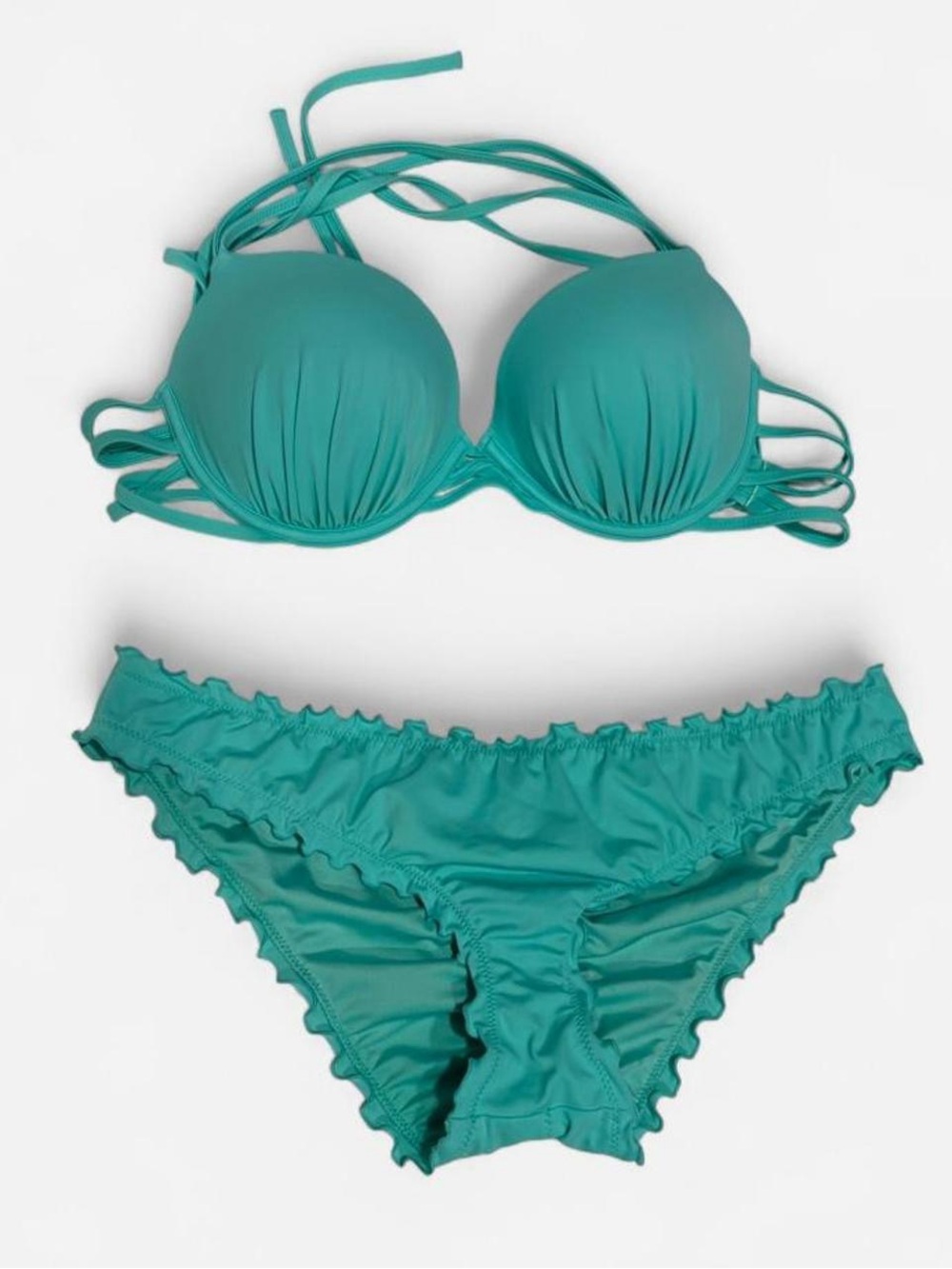 Women’s Teal Ruffled Bikini Set - Push-Up Top & Low-Rise Bottom